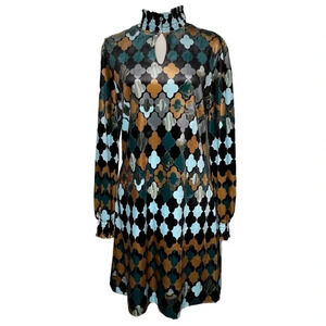 Tyler Boe Mia Multi Colored Print Velvet Long Sleeve Midi Dress Size Medium